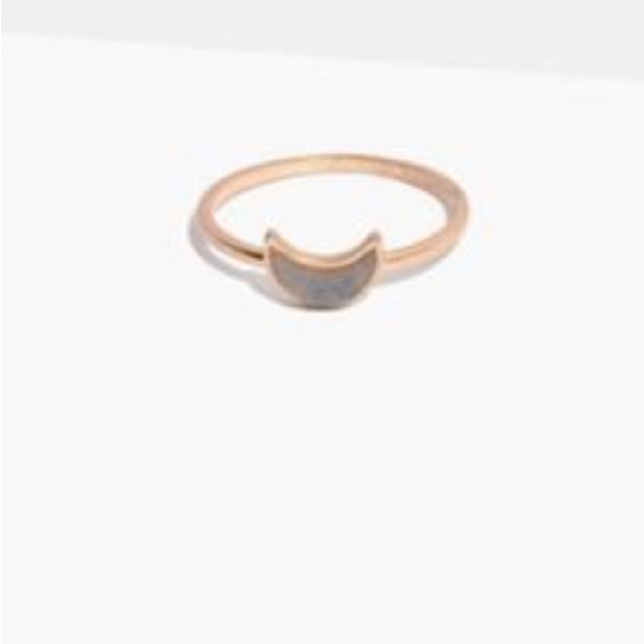 Madewell Crescent Moon Ring in Antique Gold with Blue Stone NWT Size 8 - Picture 1 of 6